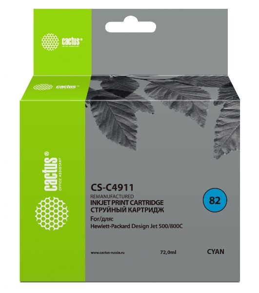 Картридж струйный Cactus CS-C4911 №82 голубой (72 мл) для HP Design Jet 500/800C