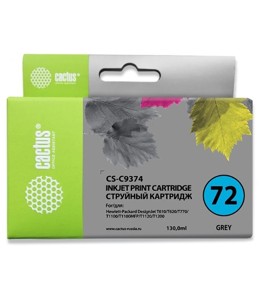 Картридж струйный Cactus CS-C9374 №72 серый (130 мл.) для HP DJ T610/T620/T770/T1100/T1100/T1120/T1200