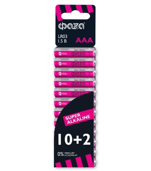 Элемент питания алкалиновый LR03 Super Alkaline SBL-10+2 (уп.12шт) ФАZА 2854612, 1.5 В