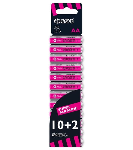 Элемент питания алкалиновый LR6 Super Alkaline SBL-10+2 (уп.12шт) ФАZА 2854582, 1.5 В
