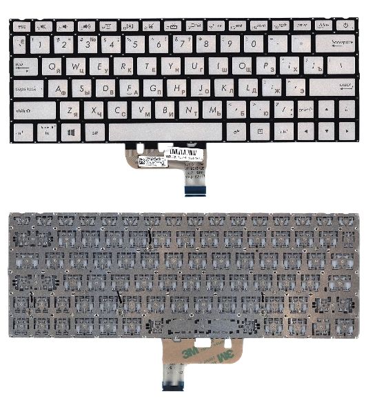 Клавиатура для ноутбука Asus UX333F серебристая с подсветкой