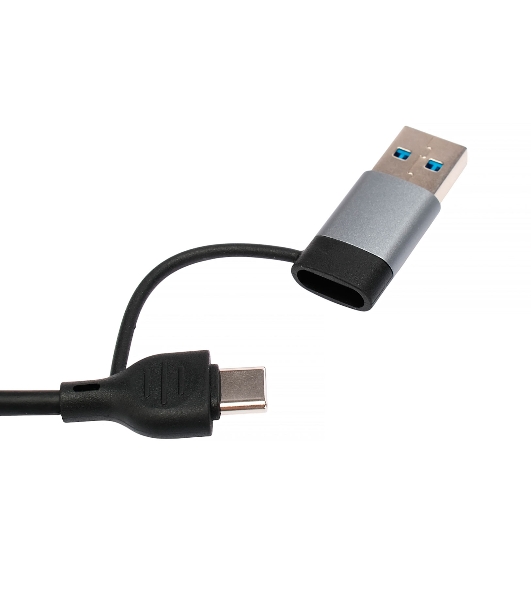 Кард-ридер Type-C/USB-A (3.1) Gembird 5в1: 2xUSB 2.0, USB3.1, SD/TF, кабель 10 см, алюминий