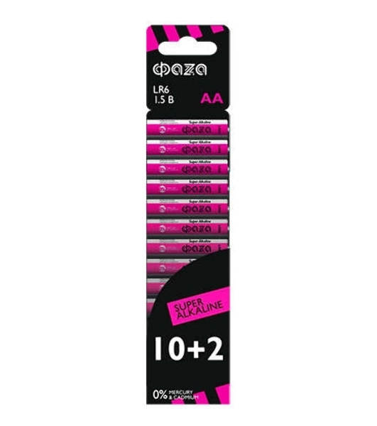 Элемент питания алкалиновый LR6 Super Alkaline SBL-10+2 (уп.12шт) ФАZА 2854582, 1.5 В