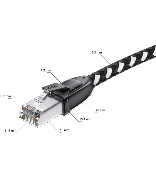 Патч-корд GCR PROF прямой 3.0m, UTP медь cat.6, STRONG черно-белый нейлон, ethernet high speed 10 Гбит/с, T568B, GCR-52778