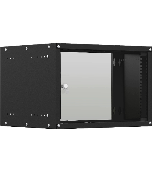 Шкаф коммутационный NTSS Lime (NTSS-WL9U5545GS-BL) настенный 9U 550x450 мм пер. дв. стекл несъемн. бок. пан. 30 кг черный 370 мм 12 кг 110 град. 500 мм IP20 сталь