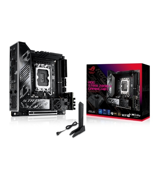 Материнская плата ASUS ROG STRIX Z890-I GAMING WIFI, LGA 1851, Intel Z890, 2xDDR5, 2xSATA, 2xM.2, 1xPCIe 5.0 x16, 1xHDMI, 2xUSB-C Thunderbolt 4, 1xUSB-C 20Gbps, 3xUSB-A 10Gbps, 1xUSB-A 5Gbps, 2xUSB-A 2.0, 1x 2.5Gb LAN, Mini-ITX
