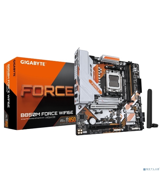 Материнская плата Gigabyte B850M FORCE WF6E (V1.2), AM5, AMD B850, 2xDDR5, 4xSATA, 3xM.2, 1xPCIe 5.0 x16, 1xPCIe 4.0 x4, 1xDP, 1xHDMI, 1x2.5Gb LAN, Wi-Fi 6E, Bluetooth 5.3, 1xUSB-C 5Gbps, 1xUSB-A 10Gbps, 2xUSB-A 5Gbps, 2xUSB-A 2.0, 3x3.5 мм, 7.1, mATX