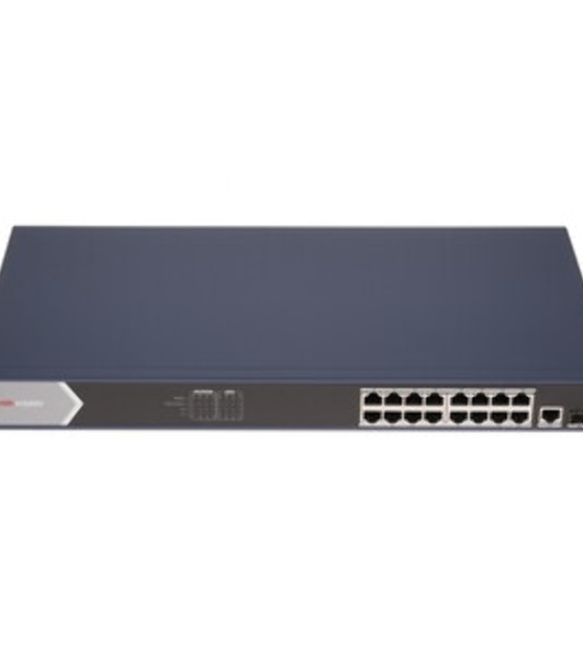 Коммутатор Hikvision DS-3E0518P-E, 16×1 Гбит/с PoE+ + 1×1 Гбит/с RJ45 + 1×1 Гбит/с SFP, неуправляемый