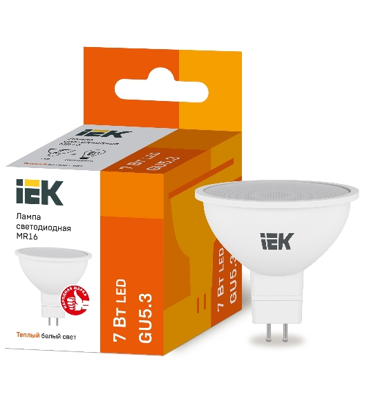 Лампа cветодиодная IEK LLE-MR16-7-230-30-GU5 ECO MR16 софит 7Вт 230В 3000К GU5.3