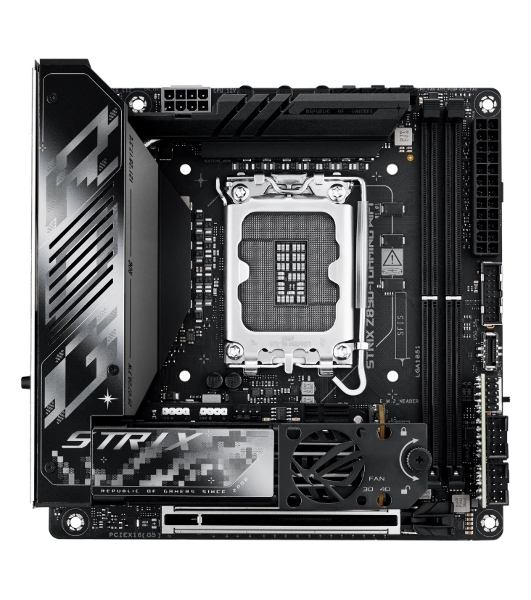 Материнская плата ASUS ROG STRIX Z890-I GAMING WIFI, LGA 1851, Intel Z890, 2xDDR5, 2xSATA, 2xM.2, 1xPCIe 5.0 x16, 1xHDMI, 2xUSB-C Thunderbolt 4, 1xUSB-C 20Gbps, 3xUSB-A 10Gbps, 1xUSB-A 5Gbps, 2xUSB-A 2.0, 1x 2.5Gb LAN, Mini-ITX