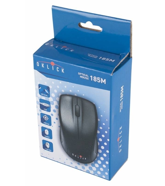 Мышь проводная Oklick 185M черный, 1200 dpi, USB, кнопки - 3