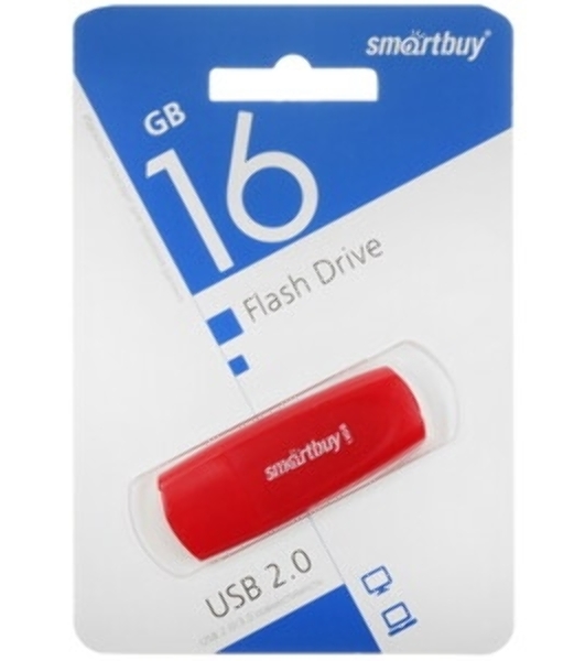 Флешка USB Smartbuy Scout Red (SB016Gb2SCR), 16Gb, USB 2.0, R/W 15/8, красный