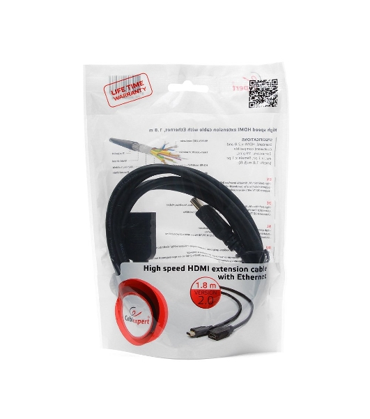 Кабель-удлинитель HDMI Cablexpert CC-HDMI4X-6, 19M/19F, v2.0, позол.разъемы, экран, 1.8м, черный, пакет