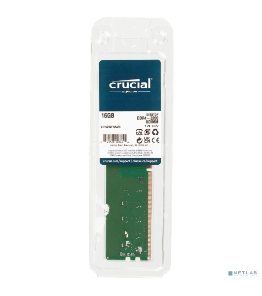 Оперативная память Crucial, DDR4, 16GB (1x16 GB), 3200 MHz, CL22, DIMM