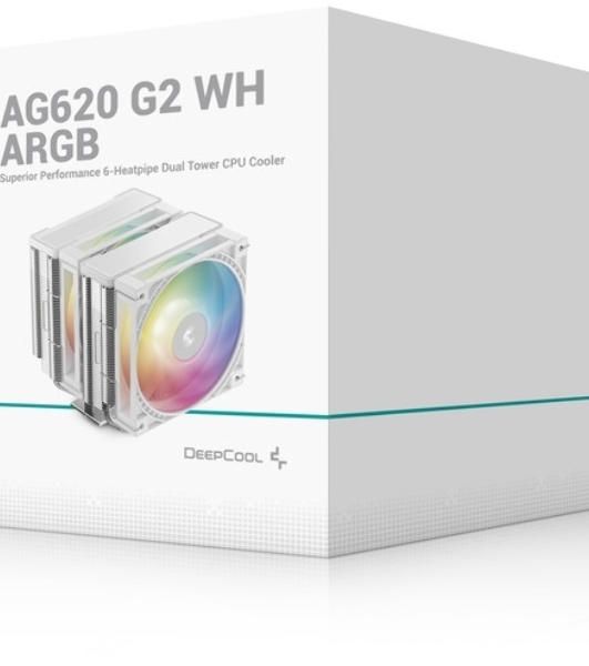 Кулер для процессора DEEPCOOL AG620 G2 WH LGA1954/1851/1700/AM5/AM4 (9шт/кор, TDP 270W, PWM, DUAL Black Fan 120mm, 6 тепл. трубок, белый) RET