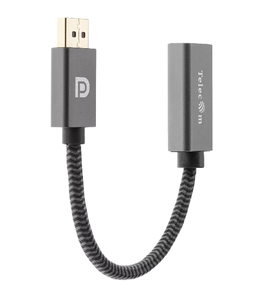 Кабель-переходник DP --> HDMI-F 0.2m, серый металлик, оплетка, 4K@60Hz, Telecom (TA560)
