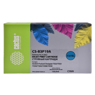 Картридж струйный Cactus CS-B3P19A №727 голубой (130 мл) для HP DJ T920/T1500
