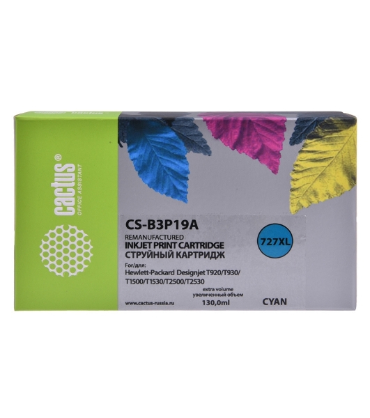 Картридж струйный Cactus CS-B3P19A №727 голубой (130 мл) для HP DJ T920/T1500