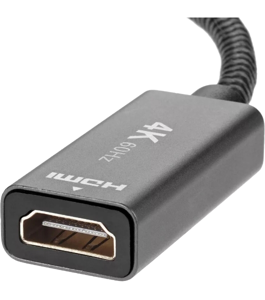 Кабель-переходник DP --> HDMI-F 0.2m, серый металлик, оплетка, 4K@60Hz, Telecom (TA560)