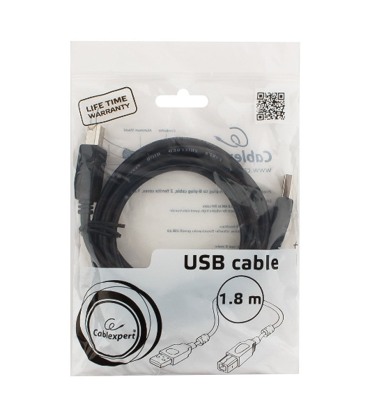 Кабель USB2.0 Pro Cablexpert CCF2-USB2-AMBM-6, AM/BM, 1.8м, экран, 2феррит.кольца, черный, пакет