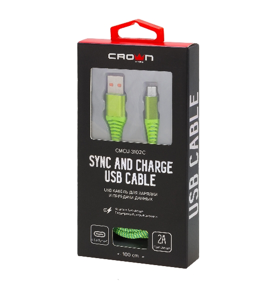 Кабель Crown USB - USB Type-C CMCU-3102C green