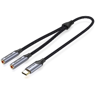 Переходник-разветвитель Vention гибкий USB-C M/Jack 3.5 мм F x 2 - 0.3 м