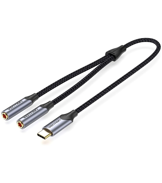 Переходник-разветвитель Vention гибкий USB-C M/Jack 3.5 мм F x 2 - 0.3 м