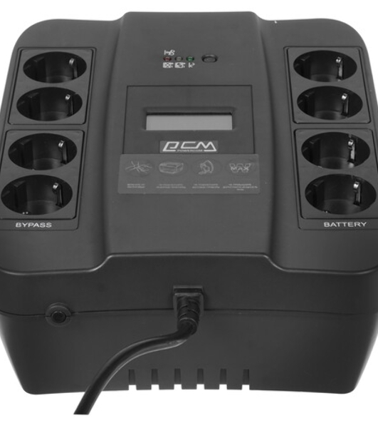 Источник бесперебойного питания Powercom Back-UPS SPIDER, Line-Interactive, LCD, AVR, 900VA/540W, Schuko, USB, black (1456263)