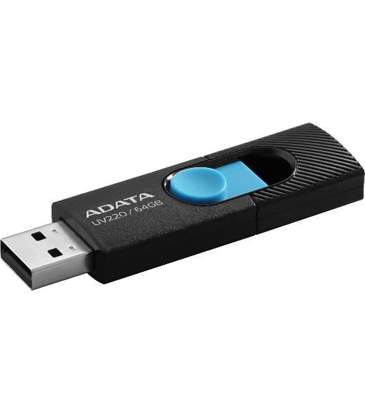 Флешка USB ADATA UV220 (AUV220-64G-RBKBL), 64Gb, USB 2.0, R/W 15/5, черный/голубой