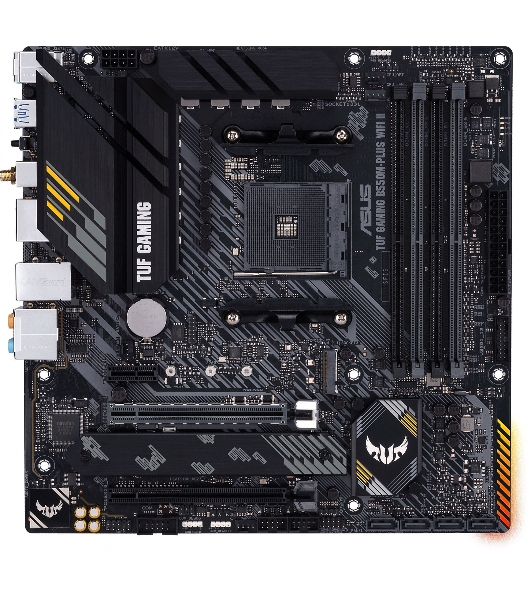 Материнская плата ASUS TUF GAMING B550M-PLUS WI-FI II, AM4, AMD B550, 4xDDR4, 4xSATA, 2xM.2, 1xPCIe 4.0 x16, 1xPCIe 3.0 x4, 1xPCIe x1, 1xDP, 1xHDMI, 1x 2.5Gb LAN, 1xUSB-C 3.2 Gen 2, 4xUSB-A 3.2 Gen 1, 2xUSB-A 2.0, 5x3.5 мм, TOSLINK, 7.1, mATX