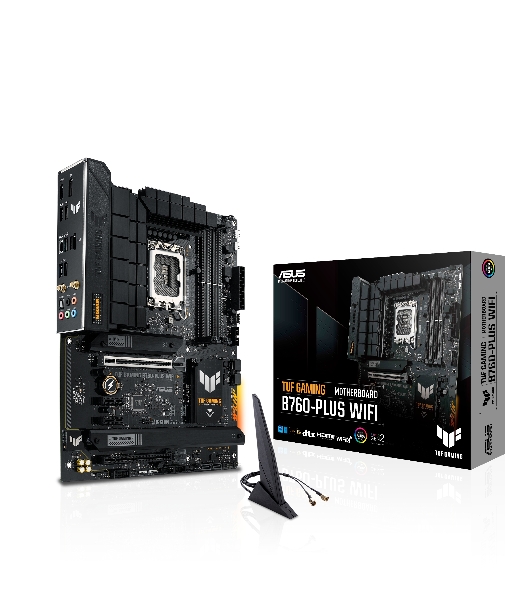 Материнская плата ASUS TUF GAMING B760-PLUS WIFI, LGA 1700, Intel B760, 4xDDR5, 4xSATA, 3xM.2, 1xPCI-E 5.0 x16, 1xPCI-E 3.0 x4, 1xUSB-A 3.2 Gen 2, 3xUSB-A 3.2 Gen 1, 1xUSB-C 3.2 Gen 2x2, 1x2.5Gb LAN, 5x3.5 мм, 7.1, Wi-Fi 6, Bluetooth 5.2, Standard-ATX