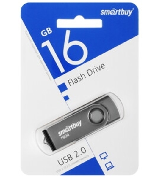 Флешка USB Smartbuy Twist Black (SB016Gb2TWK), 16Gb, USB 2.0, R/W 15/5, черный