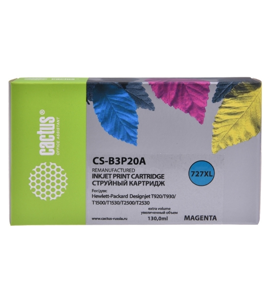Картридж струйный Cactus CS-B3P20A №727 пурпурный (130 мл) для HP DJ T920/T1500/T2530