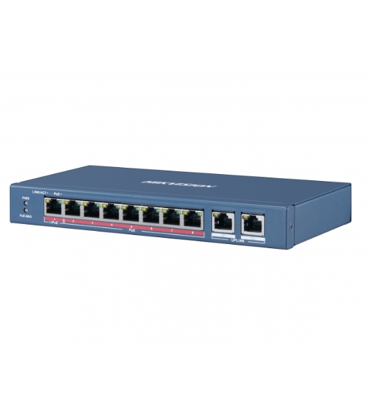 Коммутатор Hikvision DS-3E0310HP-E, 8×100 Мбит/с PoE+ + 2×1 Гбит/с, неуправляемый