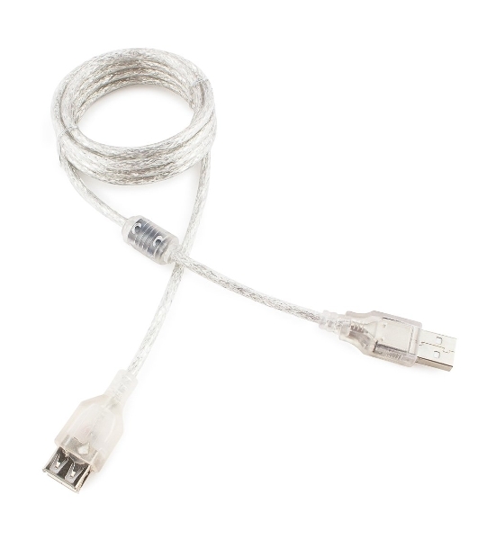 Кабель-удлинитель USB2.0 Pro Cablexpert CCF-USB2-AMAF-TR-6, AM/AF, 1,8м, экран, 2феррит.кольца, прозрачный, пакет