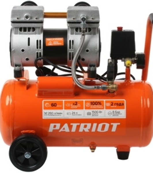 Компрессор поршневой безмасляный Patriot WO 24-260S, 260 л/мин, 8 бар, 1500 Вт, 24 л, быстросъемный 1/4'
