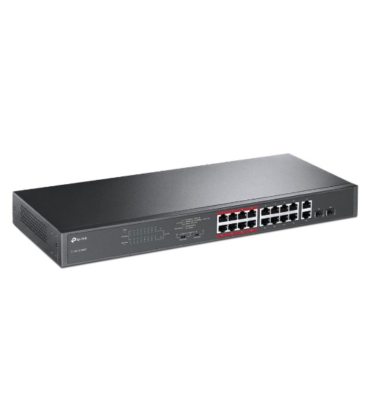 Коммутатор TP-LINK TL-SL1218MP Неуправляемый коммутатор PoE на 16 портов 10/100 Мбит/с и 2 гигабитных порта
