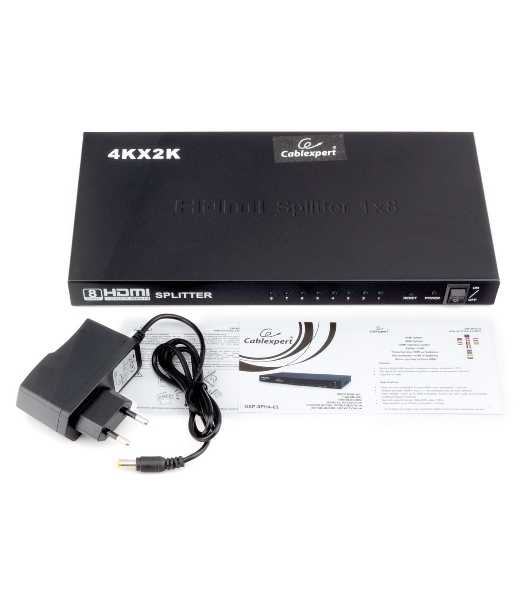 Разветвитель HDMI Cablexpert DSP-8PH4-03, HD19F/8x19F, 1 компьютер => 8 мониторов, Full-HD, 3D, 1.4v, каскадируемый