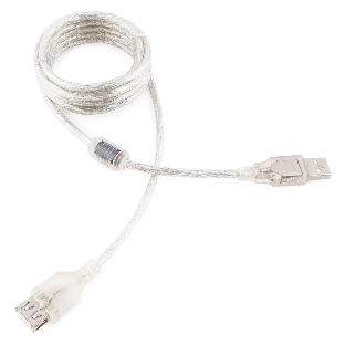 Кабель-удлинитель USB2.0 Pro Cablexpert CCF-USB2-AMAF-TR-2M, AM/AF, 2м, экран, 2феррит.кольца, прозрачный, пакет