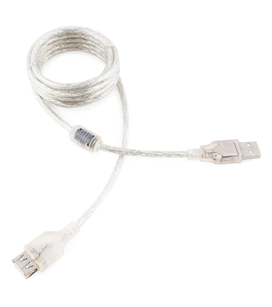 Кабель-удлинитель USB2.0 Pro Cablexpert CCF-USB2-AMAF-TR-2M, AM/AF, 2м, экран, 2феррит.кольца, прозрачный, пакет
