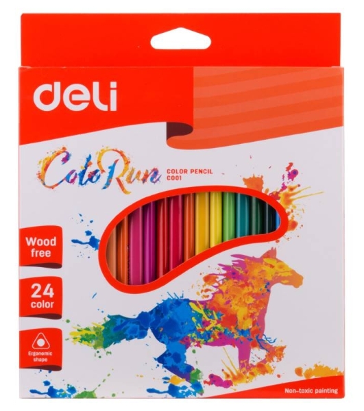 Карандаши цветные Deli ColoRun EC00120 трехгранные пластик 24цв. коробка/европод.