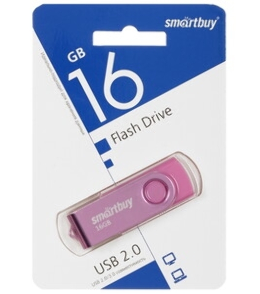 Флешка USB Smartbuy Twist Pink (SB016Gb2TWP), 16Gb, USB 2.0, R/W 15/12, розовый