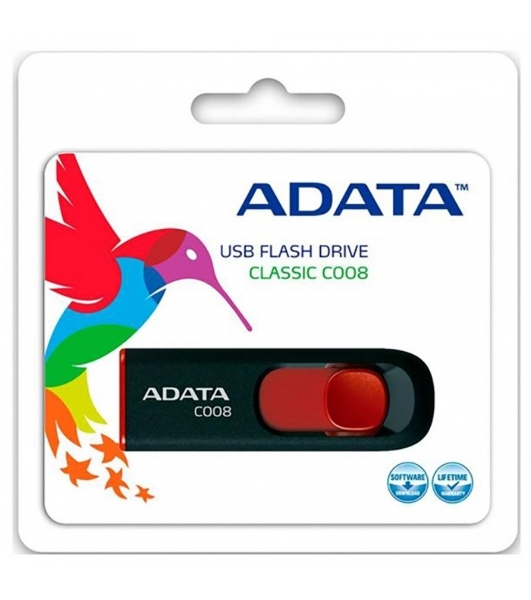 Флешка USB ADATA Classic C008 (AC008-16G-RKD), 16Gb, USB 2.0, R/W 30/6, черный/красный