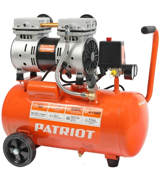 Компрессор поршневой безмасляный Patriot WO 24-260S, 260 л/мин, 8 бар, 1500 Вт, 24 л, быстросъемный 1/4'