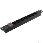 Блок розеток горизонтальный ExeGate ServerPro PDU-19H703 Al-7S-C20-SW, 19', 1U, Алюминий, 7 Schuko, С20, выкл. с подсветкой, черный, фото2