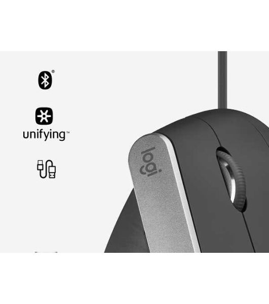 Мышь беспроводная/проводная Logitech MX Vertical графитовый, 4000 dpi, радиоканал, Bluetooth, USB, кнопки - 6