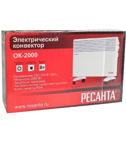 Конвектор электрический Ресанта ОК-2000 белый, 2000 Вт, 25 м2, термостат