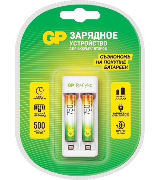 Зарядное устройство GP Rechargeable E211/75AAAHCCS-2CR1 AA/AAA NiMH 750mAh (2шт) блистер