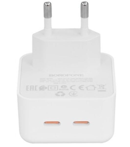 Сетевое зарядное устройство 1USB+1Type-C 3.0A PD30W+QC3.0 быстрая зарядка для Lightning 8-pin Type-C Borofone BAS76A (White)