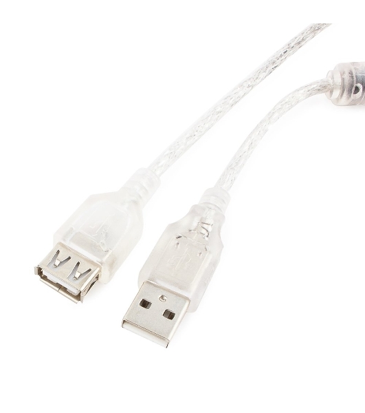 Кабель Cablexpert USB2.0 Pro, AM/AF, 3м, экран, 2 феррит.кольца, прозрачный (CCF-USB2-AMAF-TR-10)